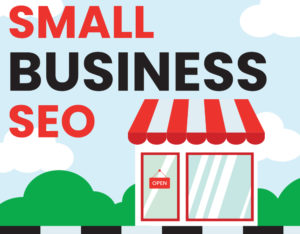 Drawing of a small business with the words "Small Business SEO"