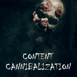 Image of a zombie with the words content cannibalization below